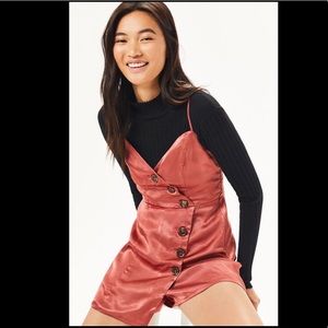 LA Hearts Coral Satin Asymmetrical Romper